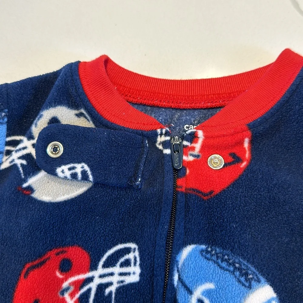 Carter’s footie pajamas navy blue red gray football helmet print size 18 months